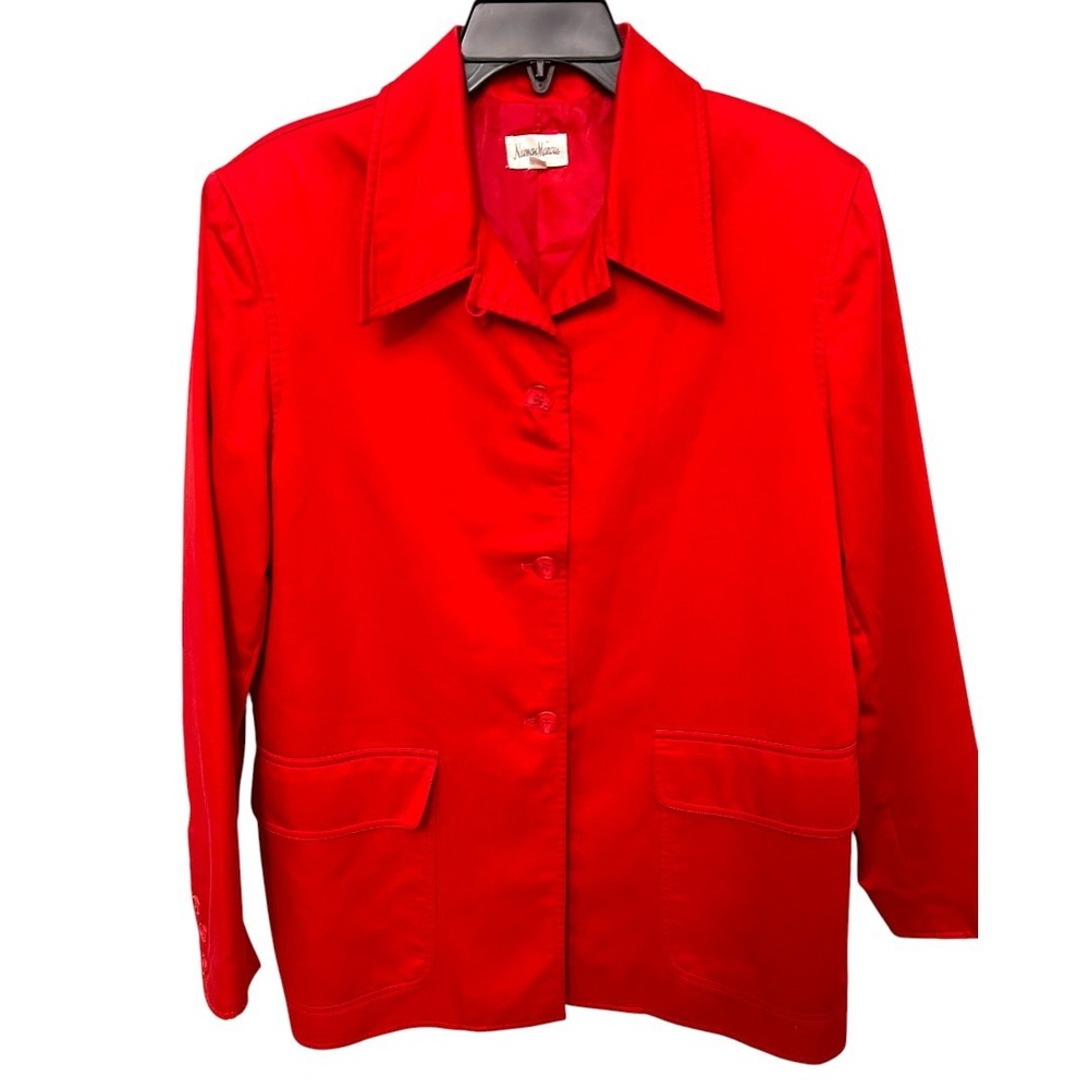 Neiman Marcus Red Cotton Blazer Jacket Size 12 Button Front Pockets